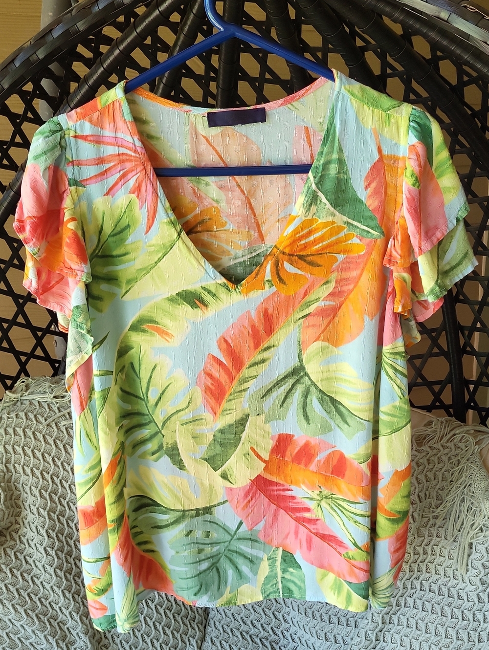Tropical Ruffle Sleeve Top